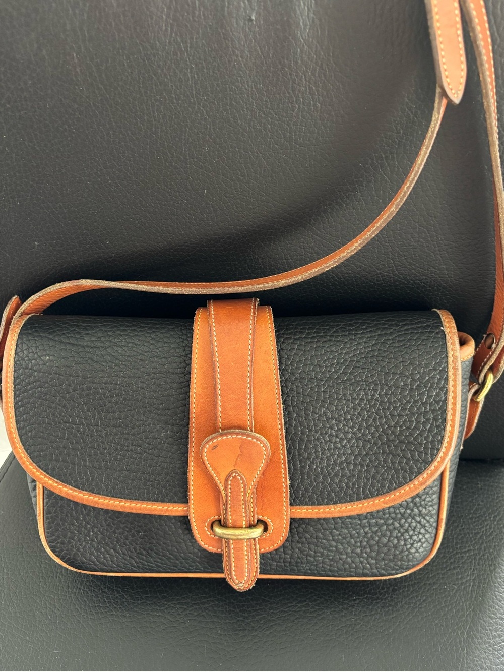 Dooney & Bourke Black Pebbled Leather Crossbody with Tan Trim